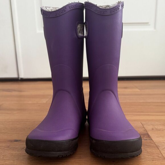 Bogs Kids Waterproof Plush Rain Boots Purple - Barely Worn - Fuzzy Warm size 1 - Picture 3 of 13